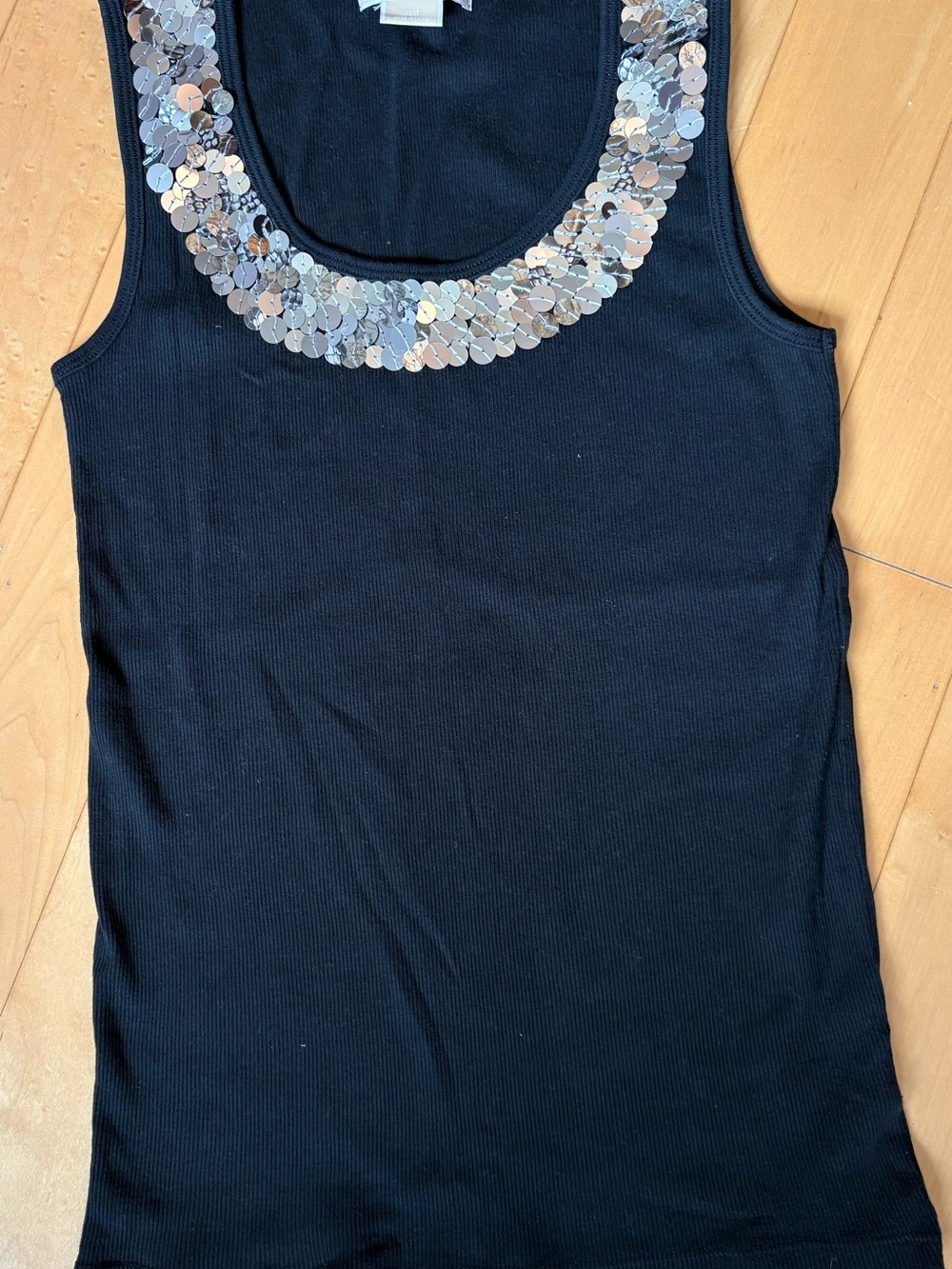 Michael Kors Black Tank with Silver Sequin Neck 100% Cotton, M